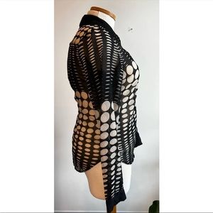 Y2k Wet Seal Womens Blouse Sheer 🖤Polka Dot Black Cream Size XL🖤